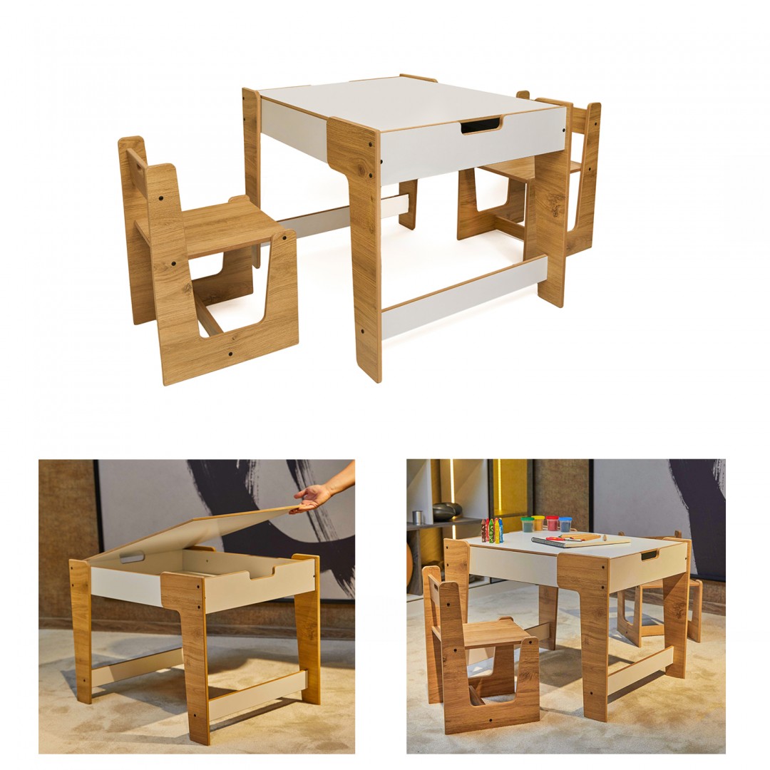 0-6 Yaş Anka Model Ahşap Montessori Aktivite Oyun Ve Çalışma Masa Ve Sandalye Seti (1 Masa + 2 Sandalye)