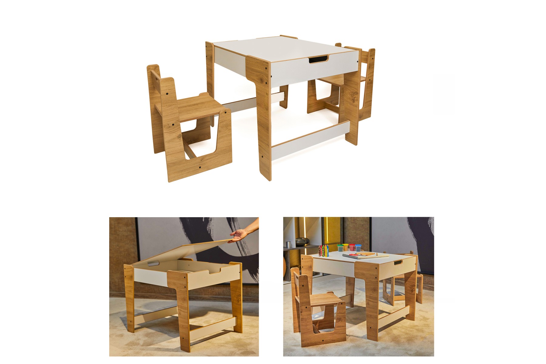 0-6 Yaş Anka Model Ahşap Montessori Aktivite Oyun Ve Çalışma Masa Ve Sandalye Seti (1 Masa + 2 Sandalye)