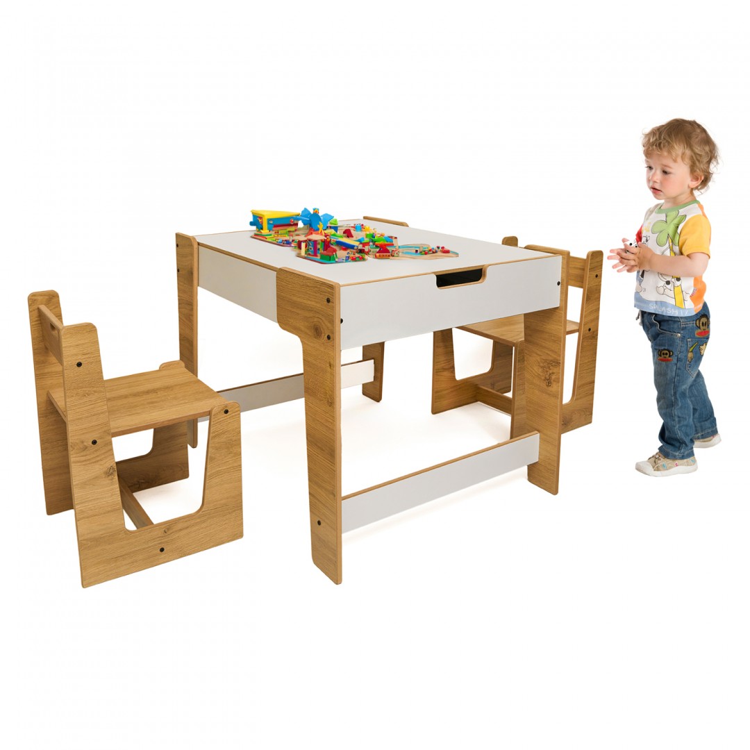 Anka 0-6 Years Montessori Wooden Play Activity Table and 2 Chairs Set (1Table + 2 Chairs)